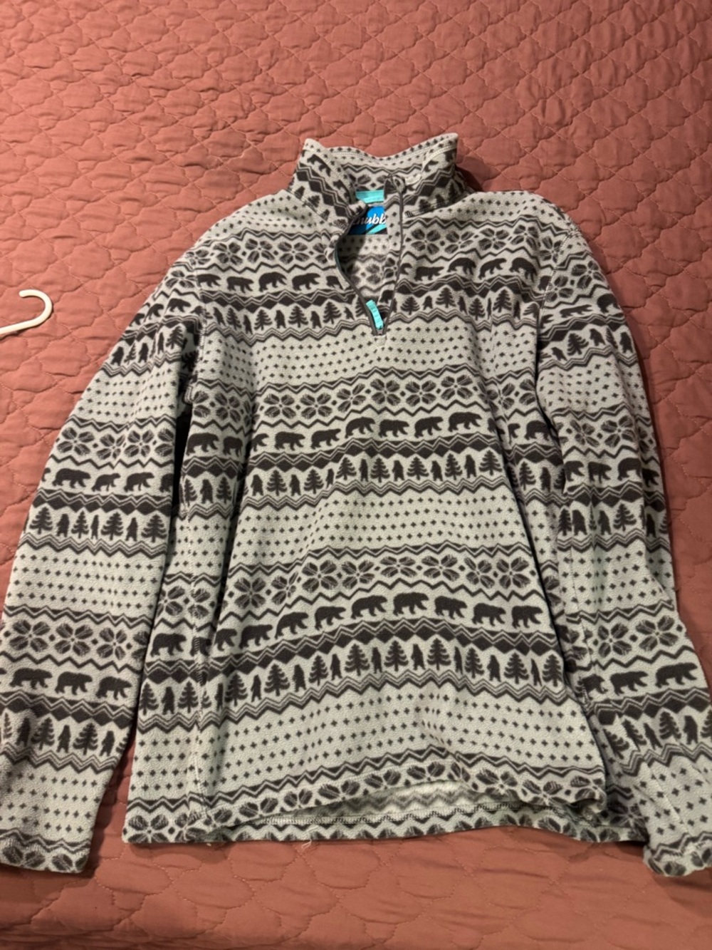chubbies Cream and Black Bear-Print Quarter-Zip Fleece Pullover